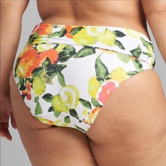 Lane Bryant Ruched Side High-Waist Swim Brief in Grapefruit - Picture 5 of 5